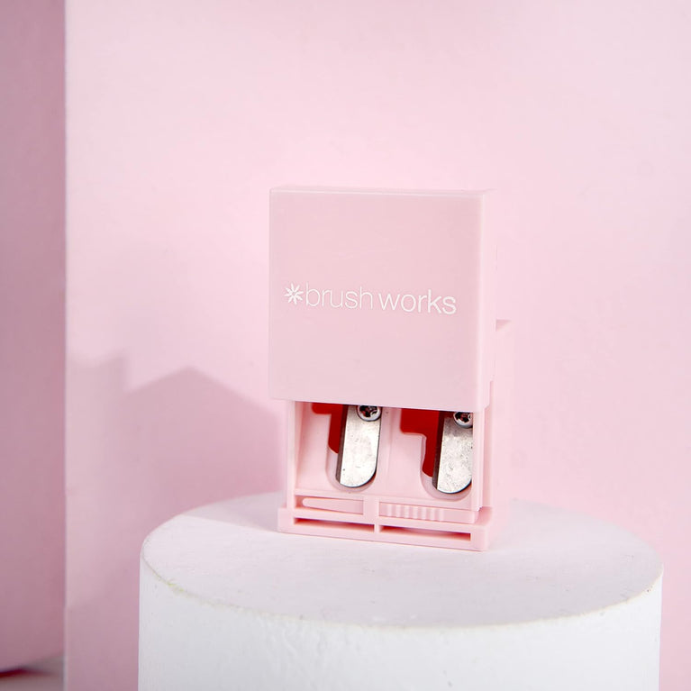 Brushworks Dual-Sized Beauty Pencil Sharpener for Precision Application - Travel Friendly