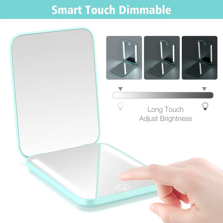 Travel Makeup Mirror with LED Light, 1X/3X Magnification, Compact and Portable Handheld Mirror