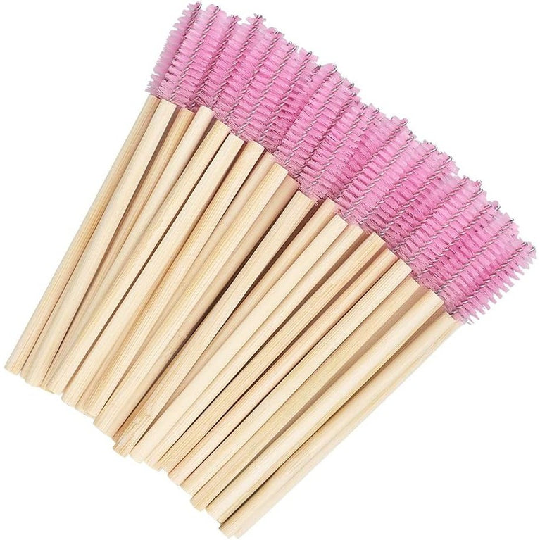 100PCS Glitter Pink Disposable Eyelash Mascara and Lip Brushes Set - 50PCS Eyelash Spoolies and 50PCS Lip Wands for Eyelash Extensions