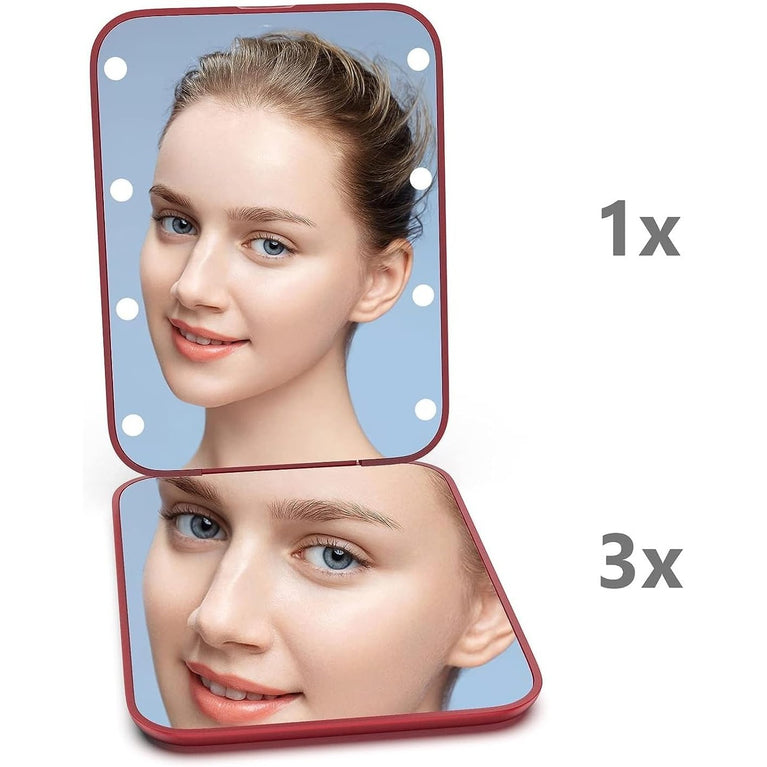Travel Makeup Mirror with LED Light, 1X/3X Magnification, Compact and Portable Handheld Mirror