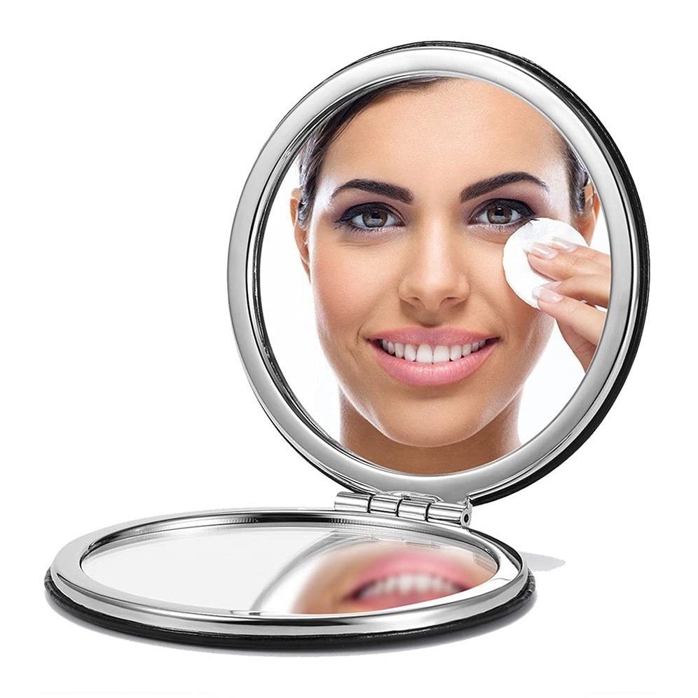 Dual-Sided Compact Mirror with PU Cover and 1X/3X Magnification