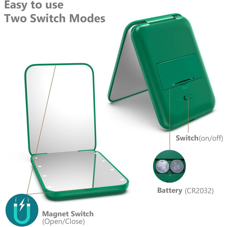 Travel Makeup Mirror with LED Light, 1X/3X Magnification, Compact and Portable Handheld Mirror