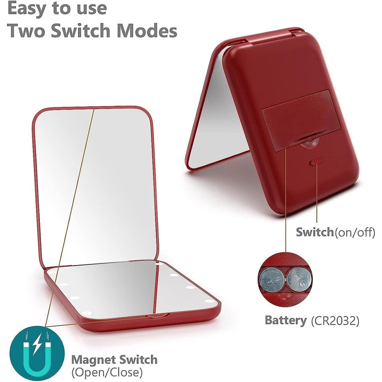 Travel Makeup Mirror with LED Light, 1X/3X Magnification, Compact and Portable Handheld Mirror