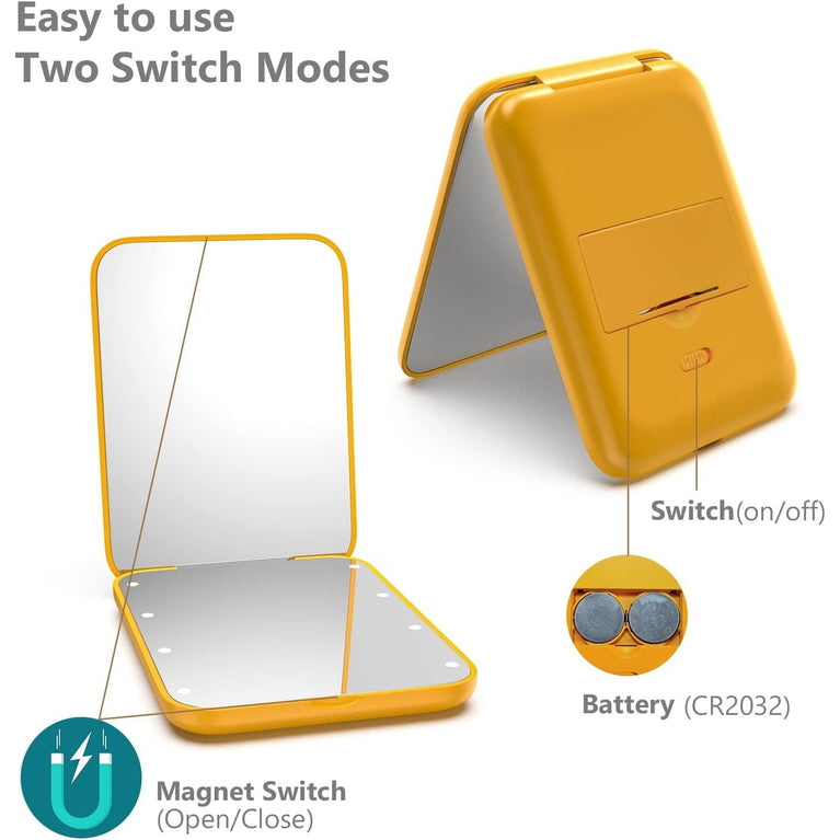 Travel Makeup Mirror with LED Light, 1X/3X Magnification, Compact and Portable Handheld Mirror