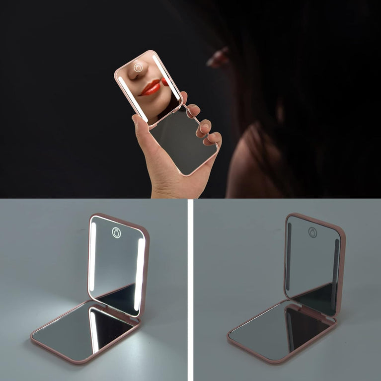 Travel Makeup Mirror with LED Light, 1X/3X Magnification, Compact and Portable Handheld Mirror
