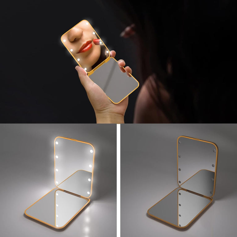 Travel Makeup Mirror with LED Light, 1X/3X Magnification, Compact and Portable Handheld Mirror