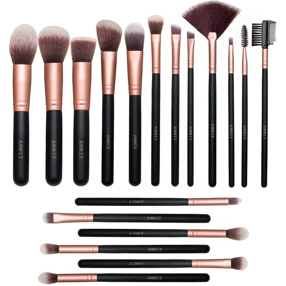 Rose Gold 18-Piece Makeup Brush Set with Premium Synthetic Fibers and Wooden Handles
