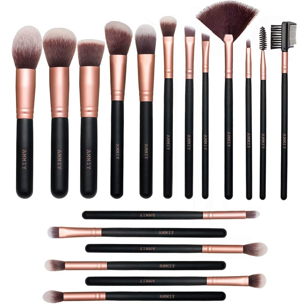Rose Gold 18-Piece Makeup Brush Set with Premium Synthetic Fibers and Wooden Handles