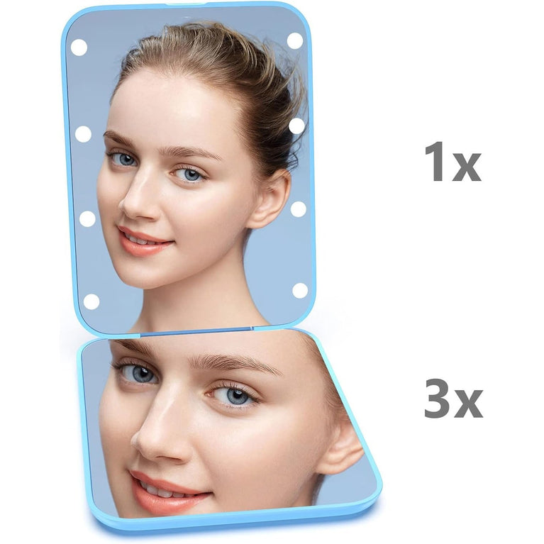 Travel Makeup Mirror with LED Light, 1X/3X Magnification, Compact and Portable Handheld Mirror