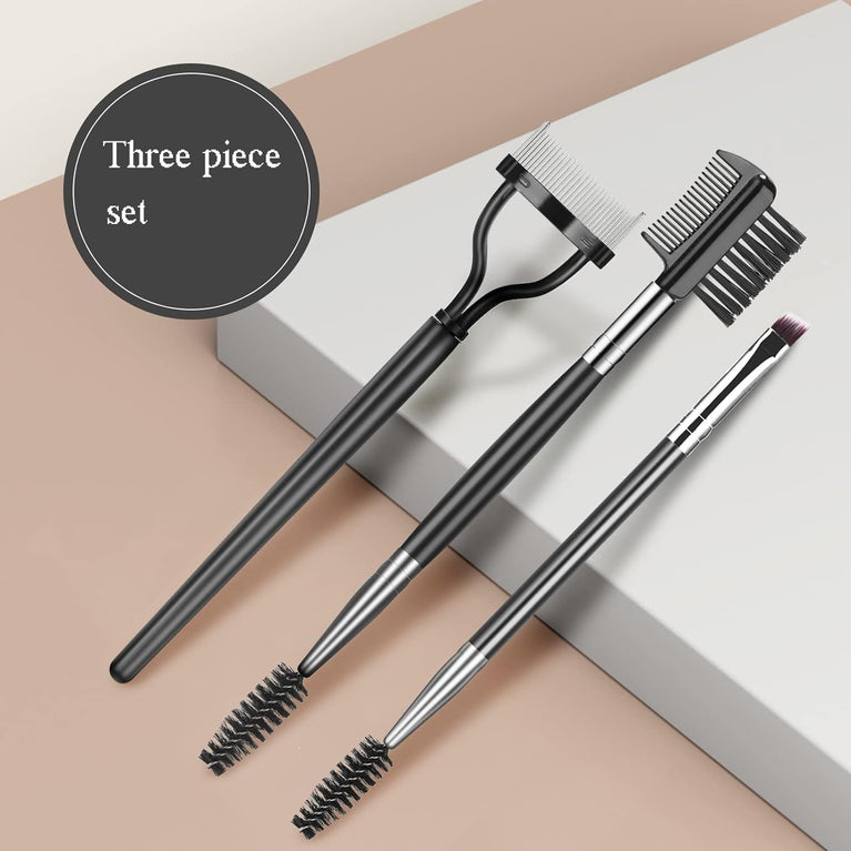 3-Piece Professional Eye Makeup Brush Set with Eyebrow Comb, Lash Spoolie, and Eyelash Separator