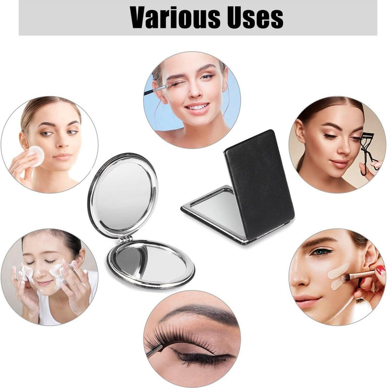 Travel Ready Double-Sided Compact Makeup Mirrors - Set of 2 Black Mirrors