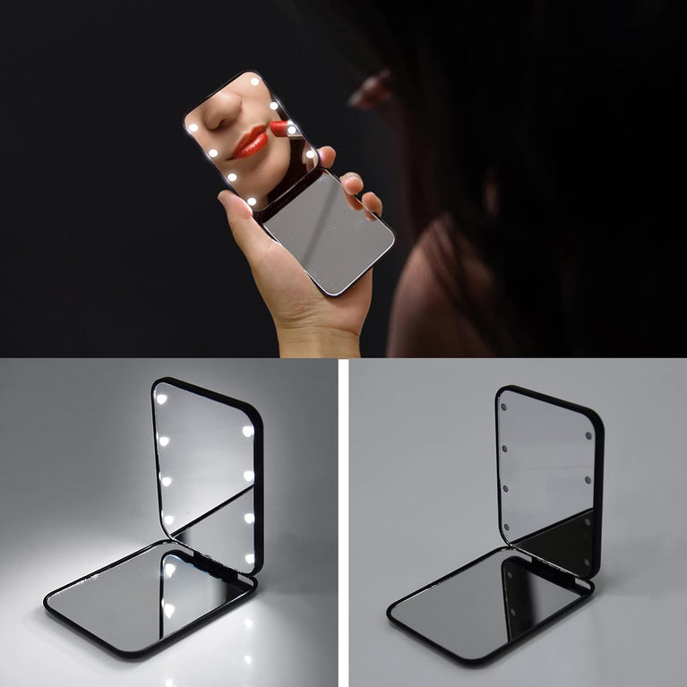Travel Makeup Mirror with LED Light, 1X/3X Magnification, Compact and Portable Handheld Mirror