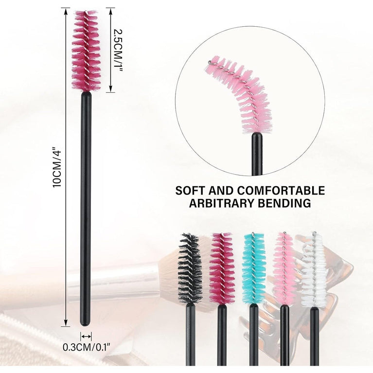 100PCS Glitter Pink Disposable Eyelash Mascara and Lip Brushes Set - 50PCS Eyelash Spoolies and 50PCS Lip Wands for Eyelash Extensions