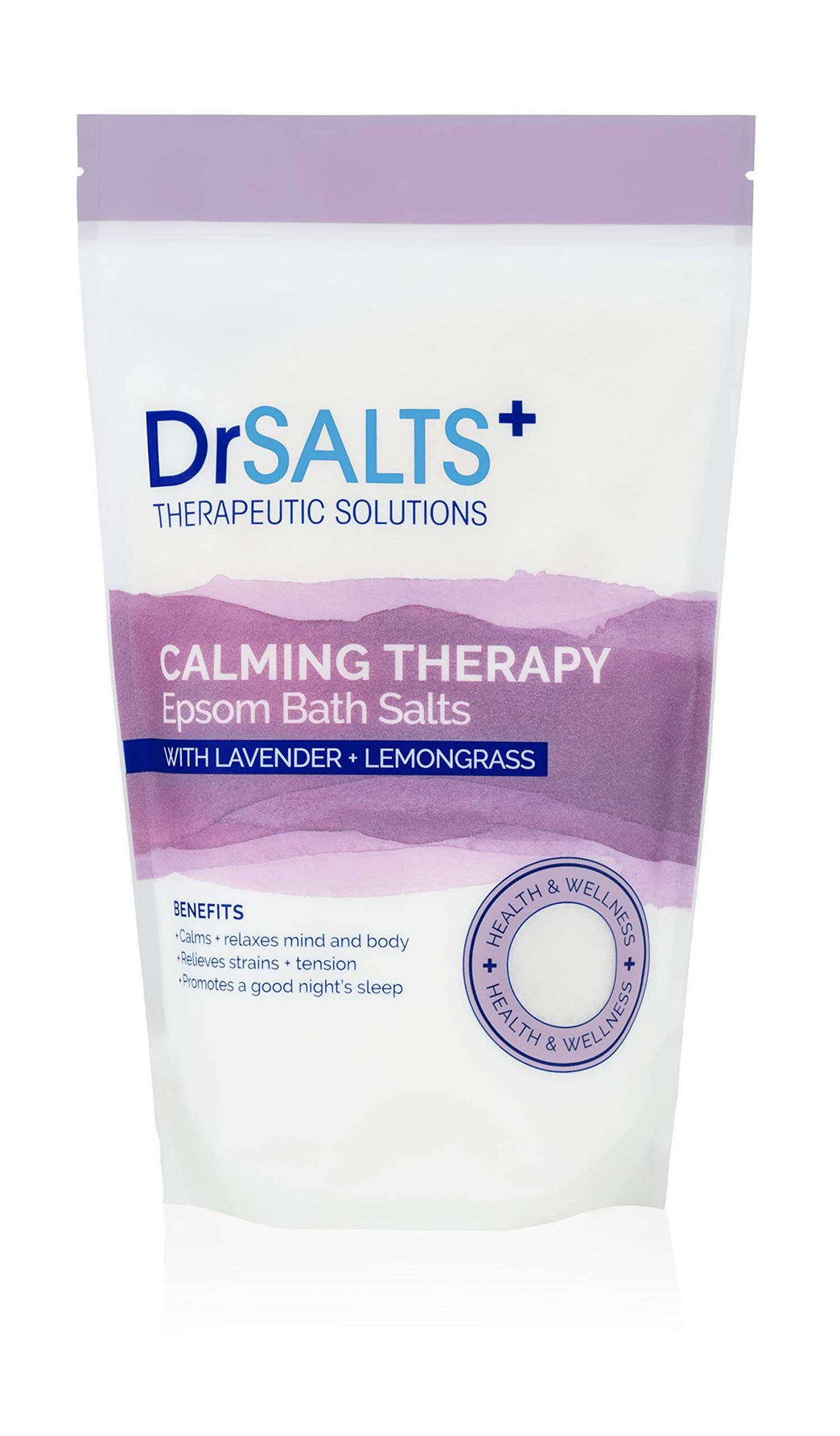 Dr Salts Calming Therapy Epsom Bath Salts, 1kg. With Lavender & Lemongrass. Calms and relaxes mind & body. Relieves stress & tension. Promotes better sleep.