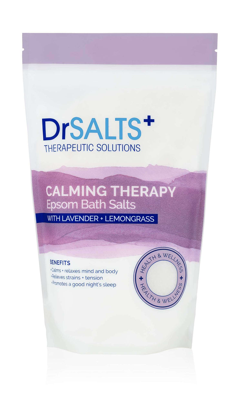 Dr Salts Calming Therapy Epsom Bath Salts, 1kg. With Lavender & Lemongrass. Calms and relaxes mind & body. Relieves stress & tension. Promotes better sleep.