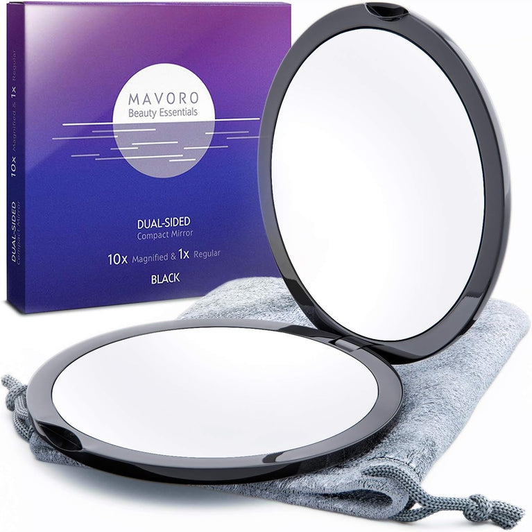 Compact Double-Sided Makeup Mirror with Hands-Free Hinge (Champagne Gold)
