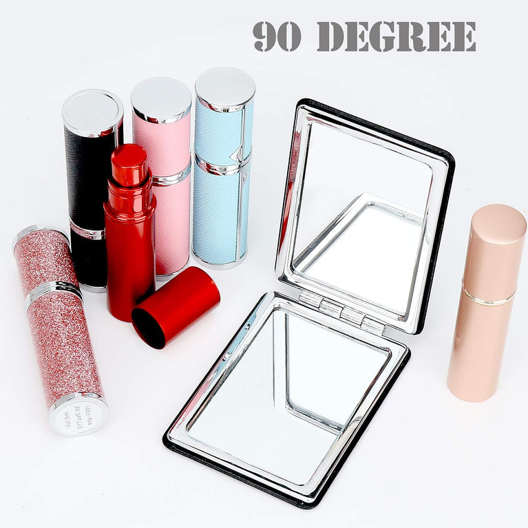 Compact Travel Makeup Mirror with Double-Sided Magnification, Sleek Black Folding Vanity Mirror
