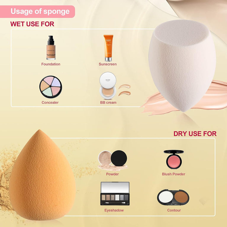 Set of 4 Latex-Free Sponges in Various Shapes with Portable Case for Seamless Foundation Application and Blending