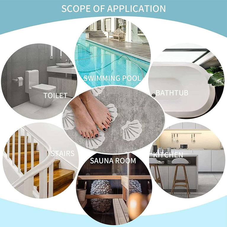 Pinenuts Non Slip Bathtub Stickers, 20 Pcs Transparent Safety Shell Shape Safety Treads Adhesive Sticker with Premium Scraper, Non-Abrasive Textured Bath Stickers for Bathroom Shower Floor Stairs