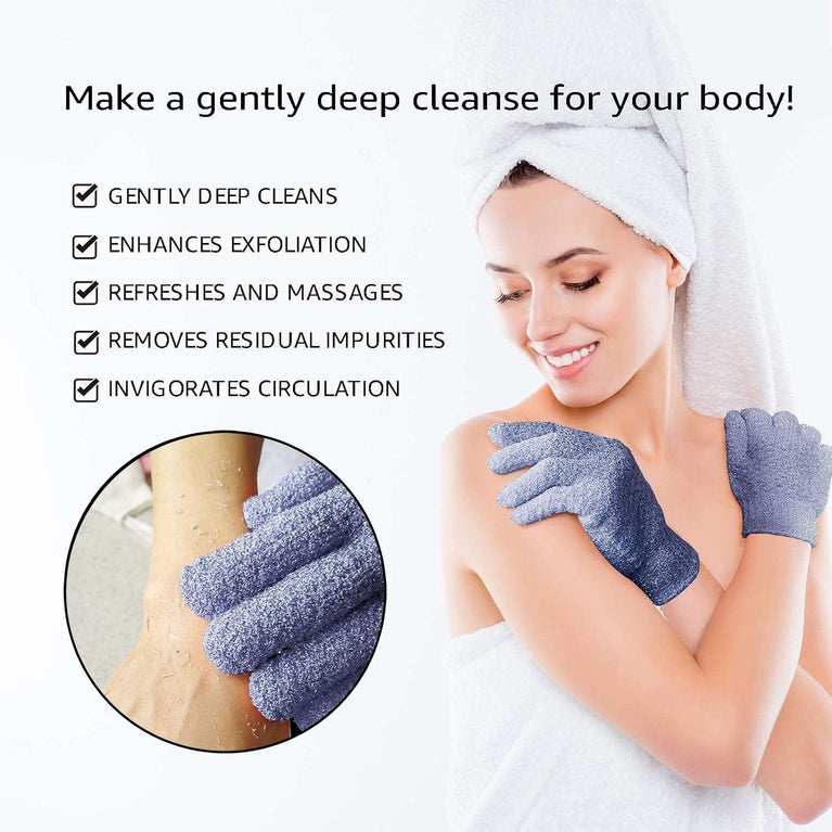 EvridWear Exfoliating Dual Texture Bath Gloves for Shower, Spa, Massage and Body Scrubs, Dead Skin Cell Remover, Gloves with hanging loop (1 Pair Heavy Glove)