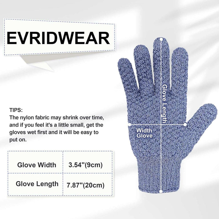 EvridWear Exfoliating Dual Texture Bath Gloves for Shower, Spa, Massage and Body Scrubs, Dead Skin Cell Remover, Gloves with hanging loop (1 Pair Heavy Glove)