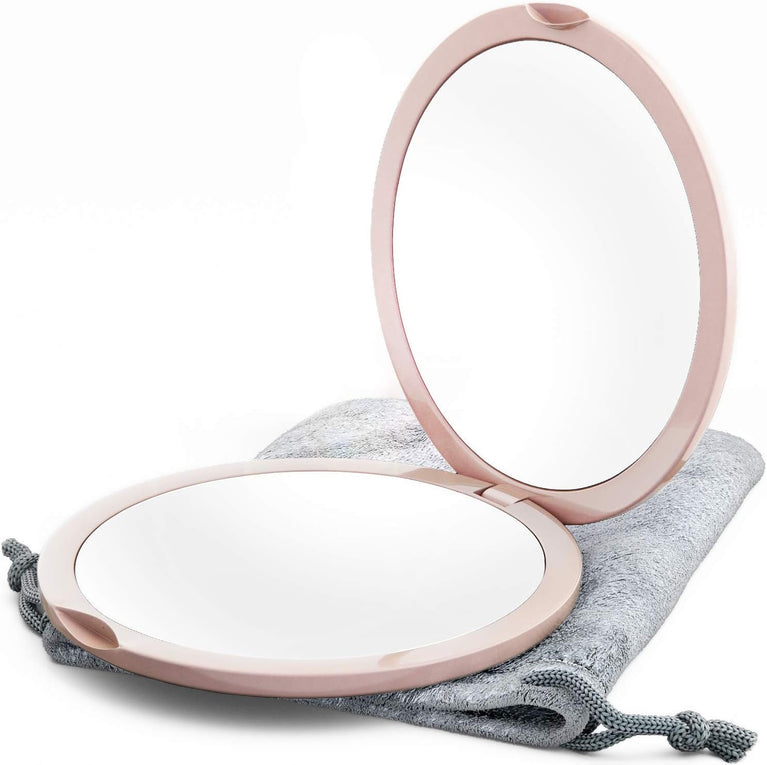 Compact Double-Sided Makeup Mirror with Hands-Free Hinge (Champagne Gold)