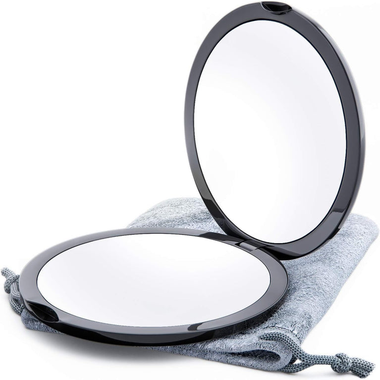 Compact Double-Sided Makeup Mirror with Hands-Free Hinge (Champagne Gold)