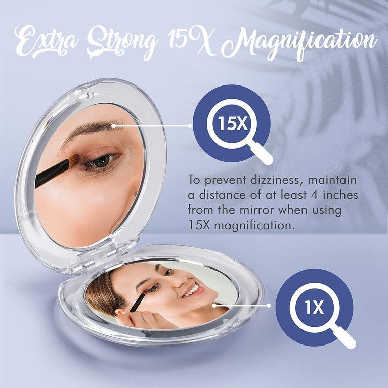 Compact 15X Magnifying Mirror for Travel - Lightweight Handheld Mirror