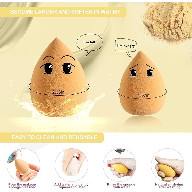 Set of 4 Latex-Free Sponges in Various Shapes with Portable Case for Seamless Foundation Application and Blending