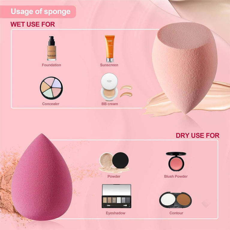 Set of 4 Latex-Free Sponges in Various Shapes with Portable Case for Seamless Foundation Application and Blending