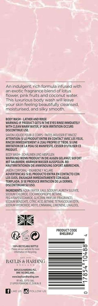 Baylis & Harding Elements Pink Blossom & Lotus Flower Luxury Body Wash, 500 ml (Pack of 4) - Vegan Friendly