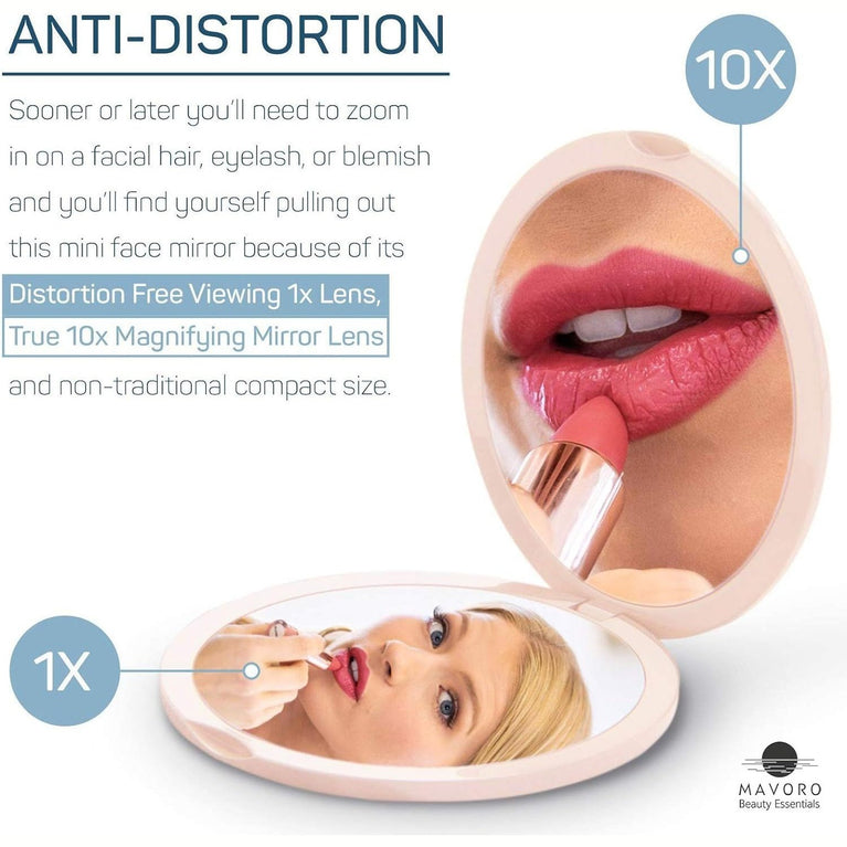 Compact Double-Sided Makeup Mirror with Hands-Free Hinge (Champagne Gold)