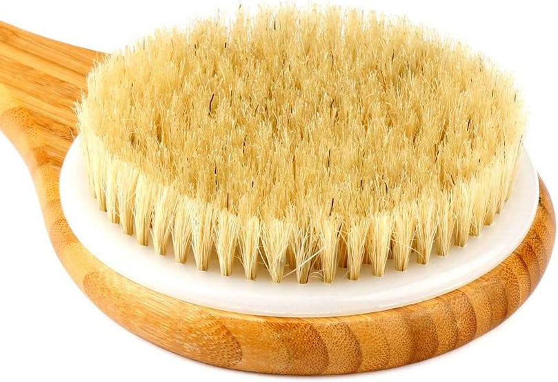 H&S Body Brush Back Scrubber Long Handle Bath Shower Brush Natural Bristles Dry Skin Exfoliating Cellulite Brush Bamboo Wood