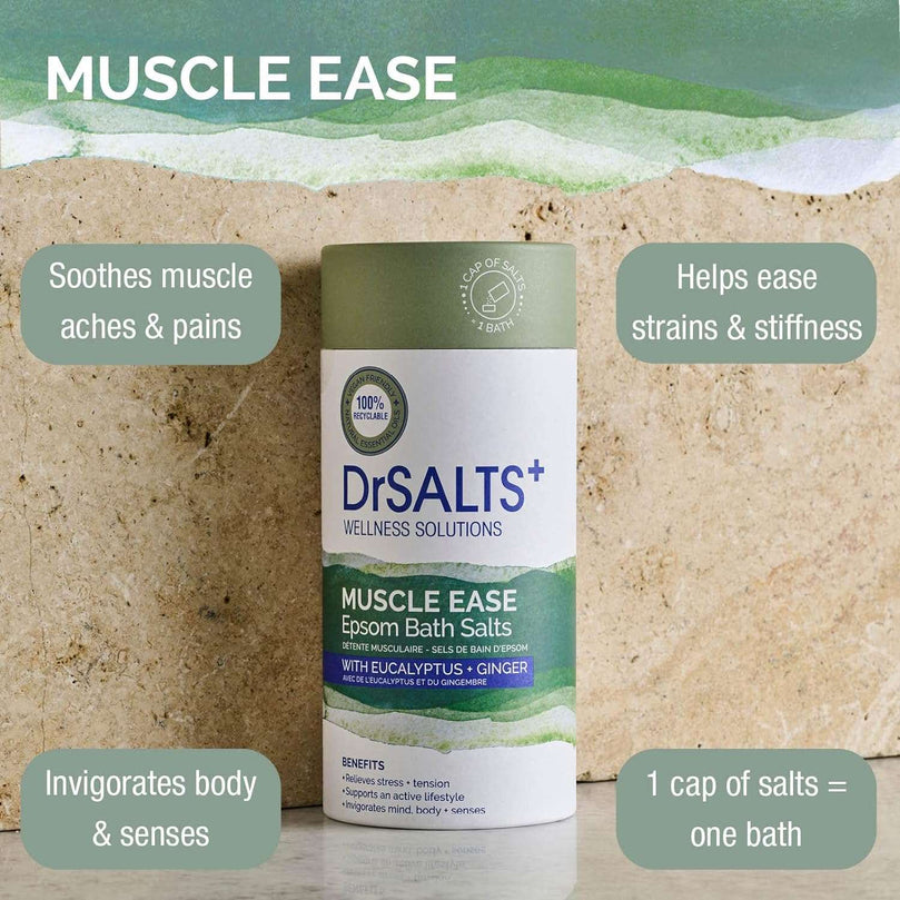 DrSALTS+ Muscle Ease Epsom Salts - Soothing Epsom Bath Salts to Relieve Strains, Pain & Stiffness with Eucalyptus & Ginger Essential Oils - Vegan & Cruelty-Free, 2kg