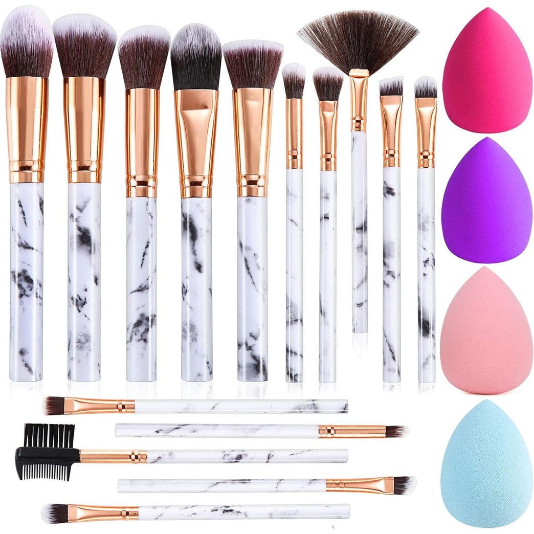 Marble Makeup Brush Set with 15PCs Brushes and Makeup Sponge - Professional Beauty Kit for Flawless Makeup Application