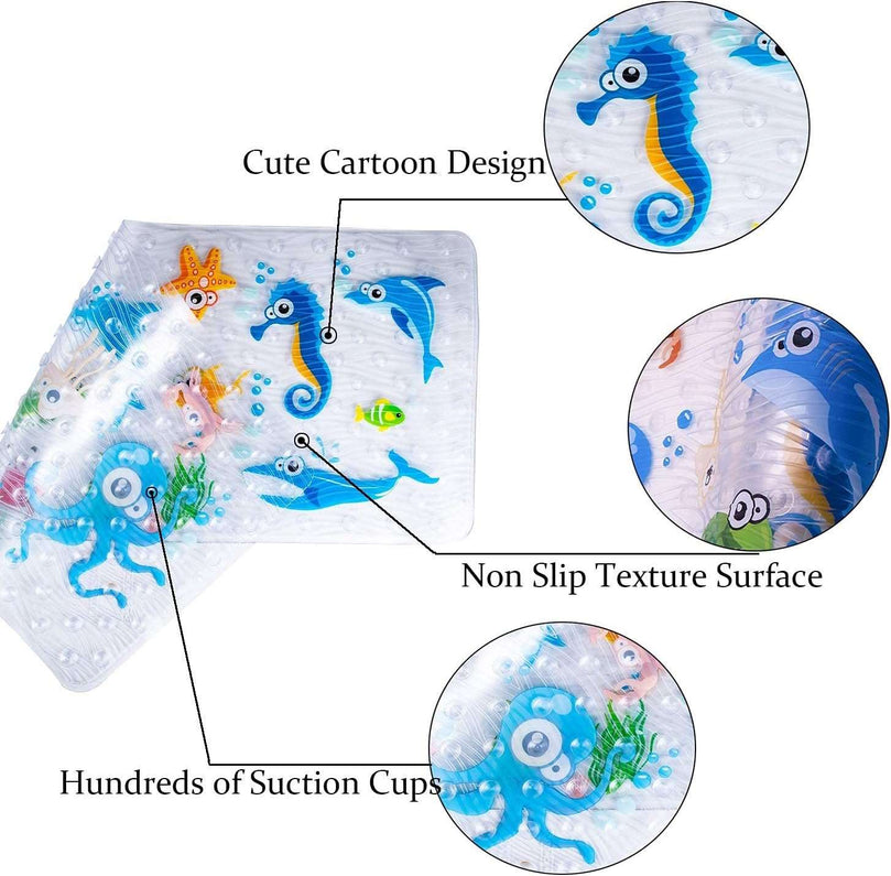 BEEHOMEE Bath Mats for Tub - Large Cartoon Non-Slip Bathroom Bathtub Mat Anti-Slip Shower Mats for Floor 88 x 38 cms,Machine Washable XL Size Bathroom Mats(Blue-Octopus ZY)