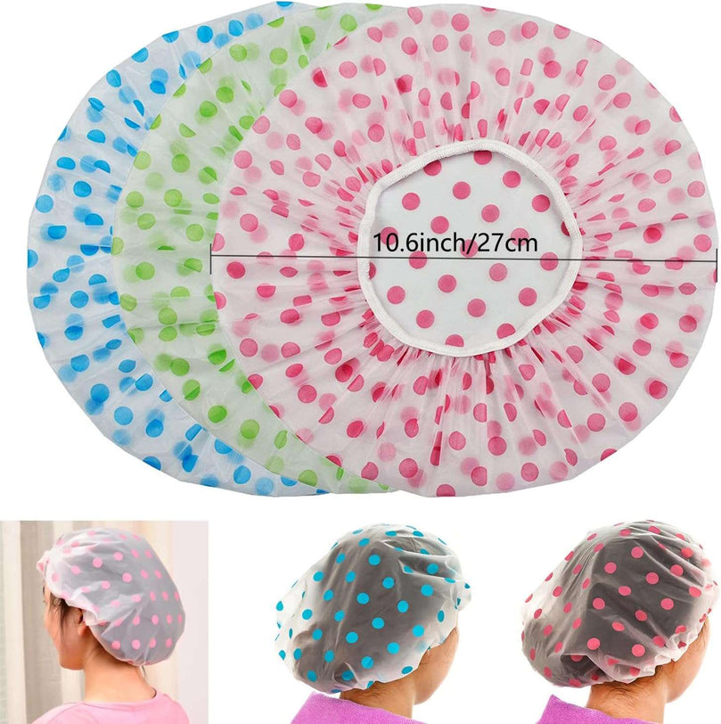 Shower Caps for Women Men Reusable Shower Hat Bath Caps with Elastic Band Waterproof Bath Cap Shower Caps for Women Long Hair (3 PCS)
