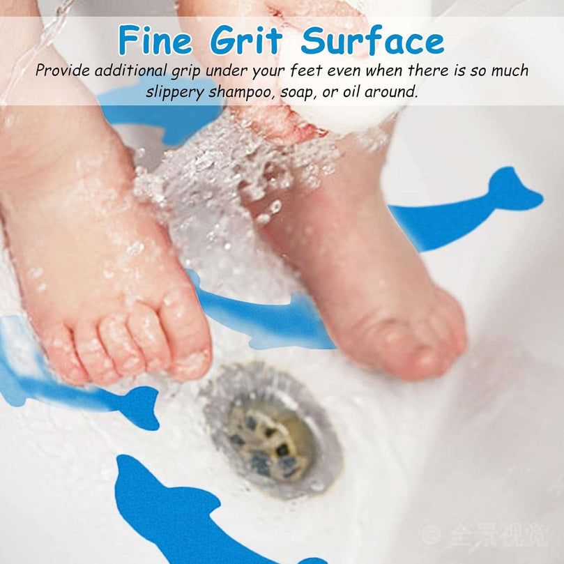 S&X Bathtub Non Slip Stickers,Grippy Dolphin Adhesive Treads – Fine Gritty Textured Surface – Pack of 12 Shower Floor Non Slip Stickers – Comfortable Grip On Slipper Surfaces