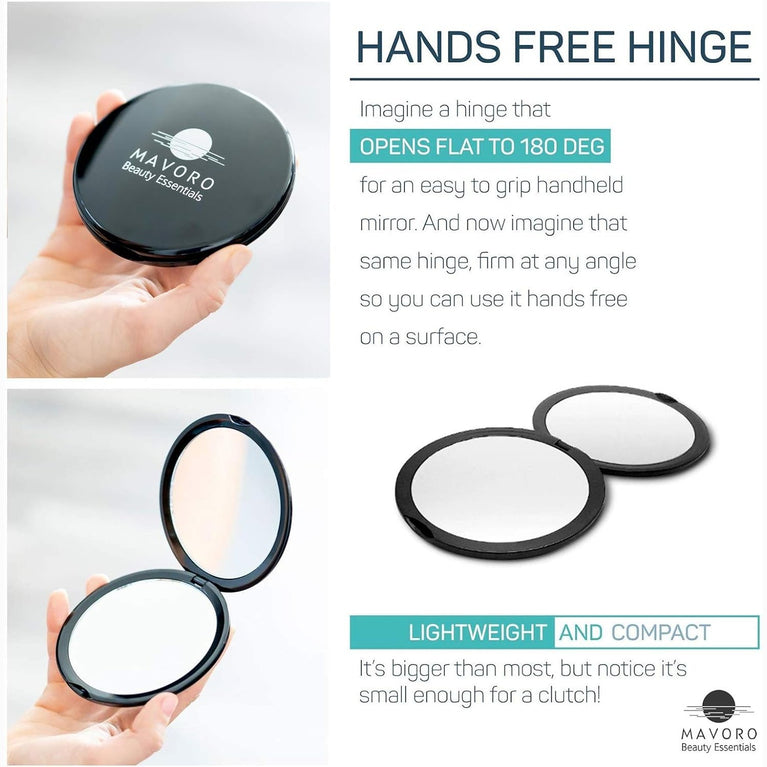 Compact Double-Sided Makeup Mirror with Hands-Free Hinge (Champagne Gold)