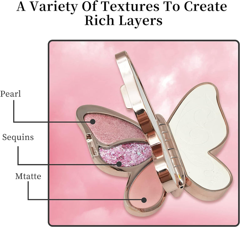 6-Color Butterfly Eyeshadow Palette - Waterproof, Long-Lasting and Cruelty-Free with Multiple Textures