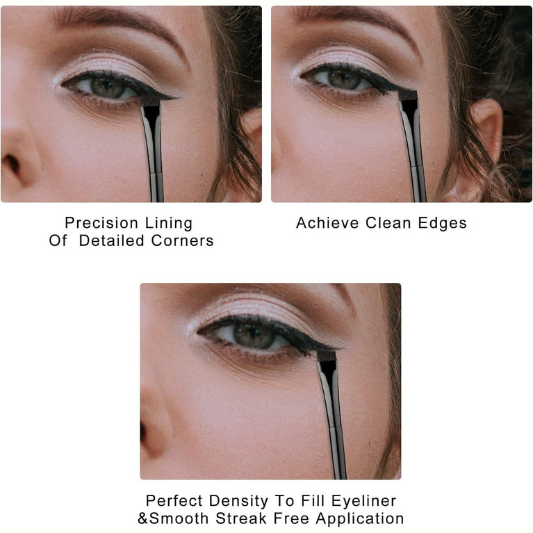 Precision Eyeliner Brush Set - 3 Piece Makeup Kit for Eyeshadow and Brow Shaping