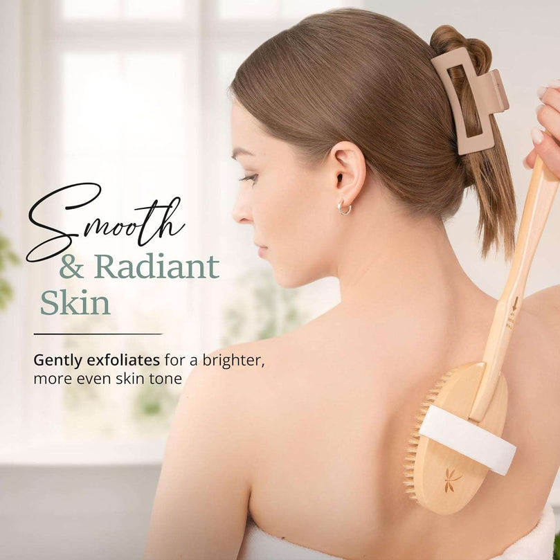 Belula Premium Dry Brushing Body Brush Set- Natural Boar Bristle Body Brush, Exfoliating Face Brush & One Pair Bath & Shower Gloves. Free Bag & How to – Great Gift for A Glowing Skin & Healthy Body