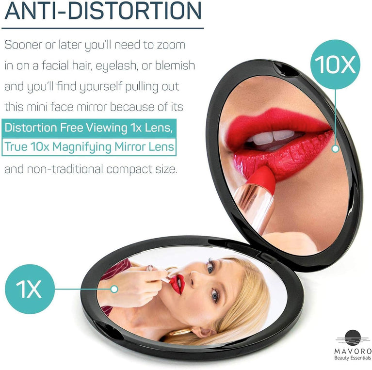 Compact Double-Sided Makeup Mirror with Hands-Free Hinge (Champagne Gold)