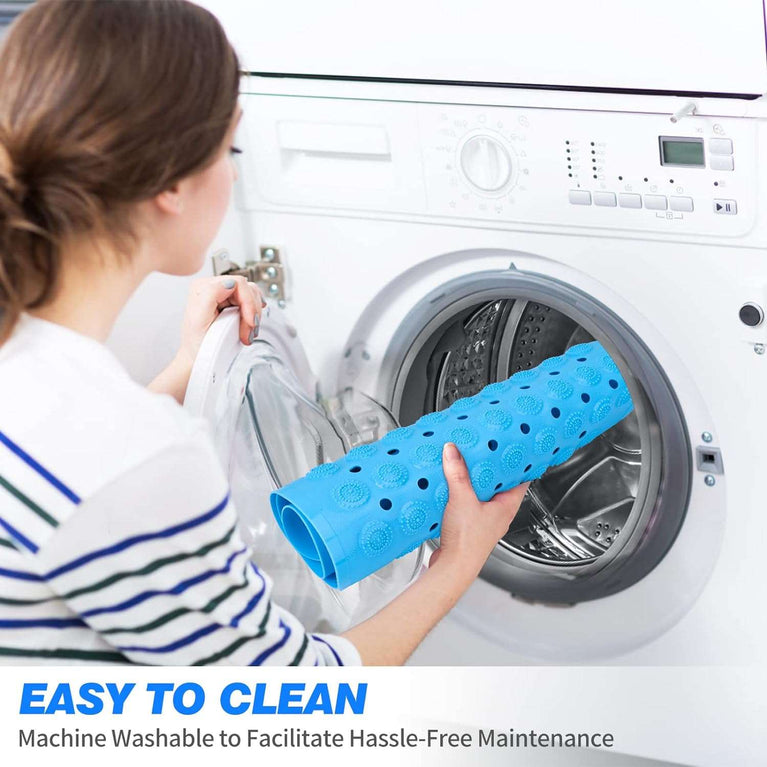 Bath Mat Non Slip Anti Mould, Extra Long Bathtub Mats with Drain Holes & Suction Cups Machine Washable Rubber Bathroom Shower Mat for Inside Bath - 70 x 35 cm Blue