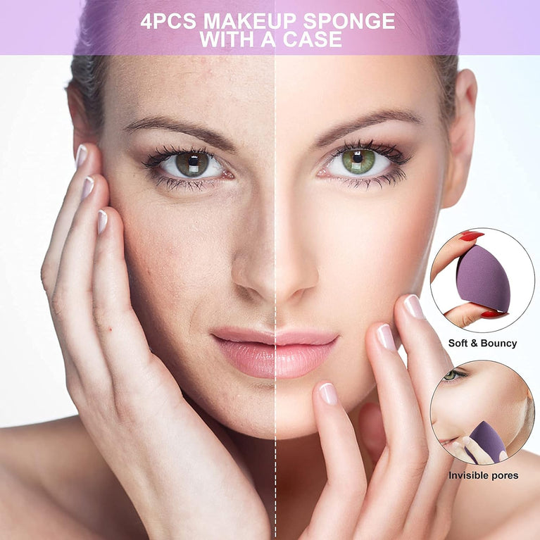 Set of 4 Latex-Free Sponges in Various Shapes with Portable Case for Seamless Foundation Application and Blending
