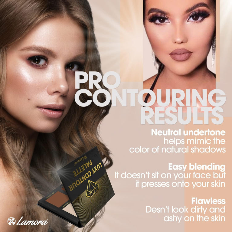4-Shade Matte Contour Kit with Mirror - Long Lasting, Blendable Makeup Palette for Highlighting and Contouring - Vegan, Hypoallergenic, and Cruelty Free