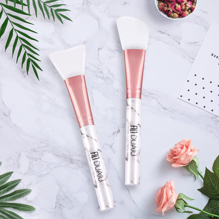 2-Pack Silicone Facial Mask Application Brushes with Marble Plastic Handles for Mud, Clay, Charcoal Masks