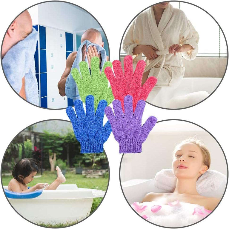 Duufin 14 Pairs Exfoliating Gloves Body Scrubber Gloves Bath Gloves for Women Men Shower Spa Massage and Body Scrubs Dead Skin Cell Remover, 14 Colours