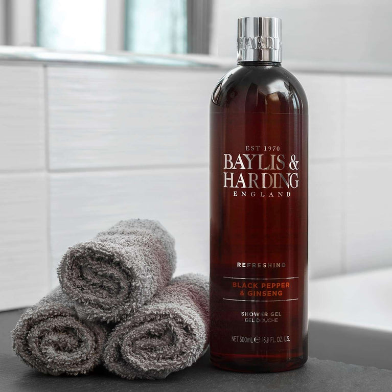 Baylis & Harding Black Pepper & Ginseng Moisturising Shower Gel for Men, 500 ml (Pack of 3) - Vegan Friendly