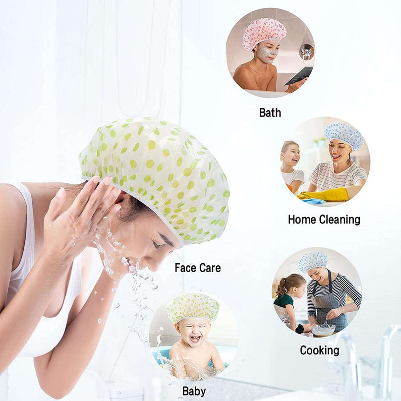 Shower Caps for Women Men Reusable Shower Hat Bath Caps with Elastic Band Waterproof Bath Cap Shower Caps for Women Long Hair (3 PCS)